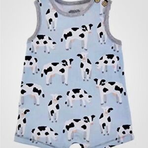 Mud Pie Baby Boys Blue Cow Print Cotton Summer Romper Sizes 3-6 Months